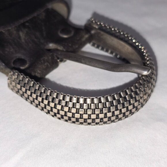 VTG Nanni Studded Black Leather Belt With Intricate Silver Buckle & Mesh Chains - Picture 8 of 11